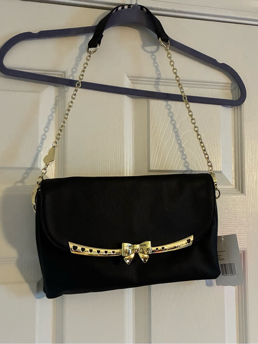 Betsey Johnson Black Bow-Accent Chain Shoulder Bag